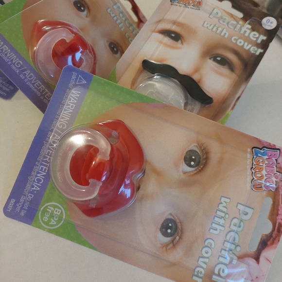 4pcs Pacifer With COVER Mustache And Lips Funny Face Baby Pacifier BPA Free (A) - Picture 2 of 3